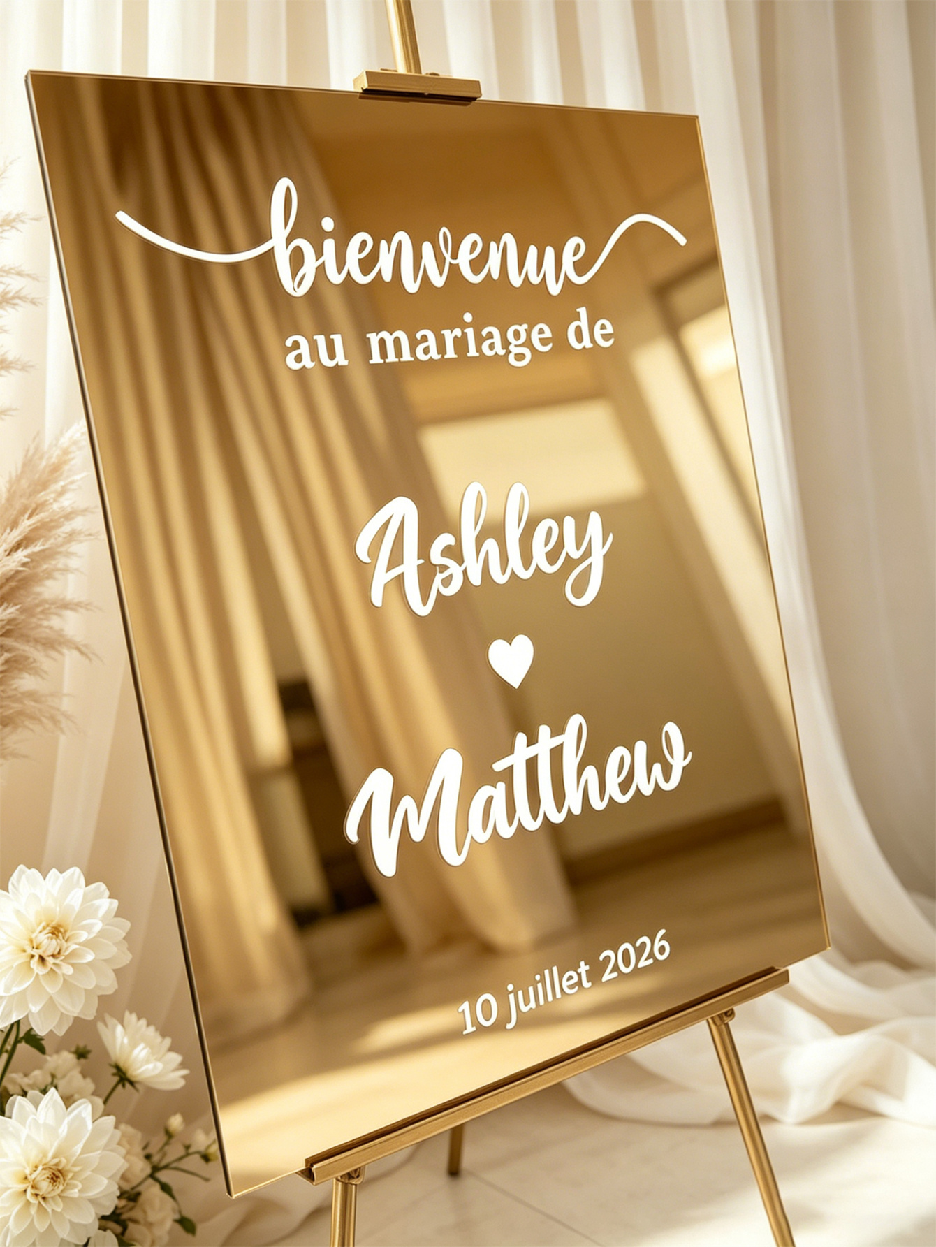 Mirror acrylic welcome signs, golden mirror wedding direction signs, custom wedding direction signs, ceremony welcome signs